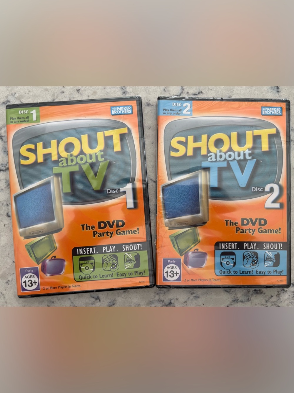 New Shout About TV DVD Party Game Discs 1 and 2 Hasbro 2005 Trivia Sealed